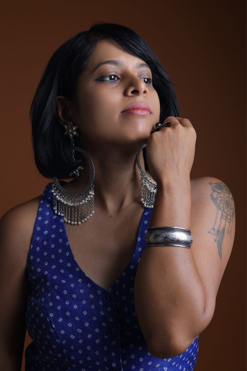 Editorial portrait, blue dress